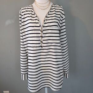 Calvin Klein Striped Long Sleeve Top. XL. Gold Zipper. Twee Normalcore Preppy
